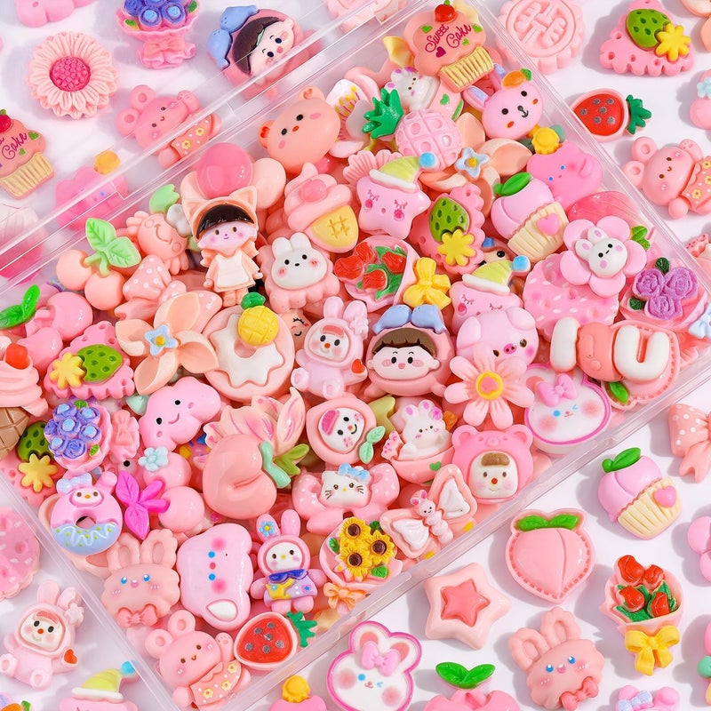 Glitzest 100PCS TINKRSTUFF Pink Slime Charms Cute Flatback Resin Charms for Slime, Random Kawaii Decoden Charm for Embellishments Phone Junk Case Charms Bulk, Hairpins Scrapbooking Crafting & DIY Decoration - Image 1